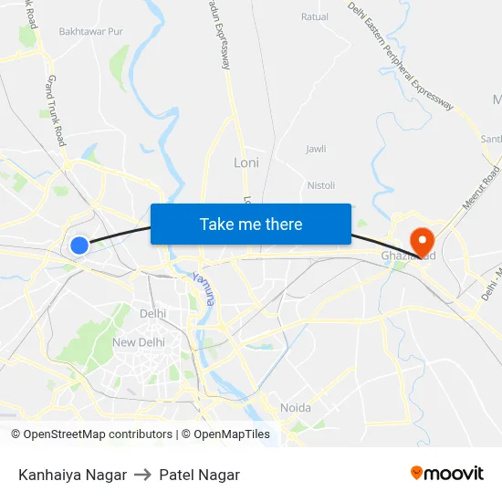 Kanhaiya Nagar to Patel Nagar map