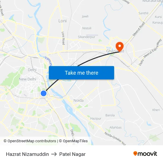 Hazrat Nizamuddin to Patel Nagar map