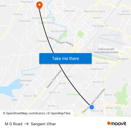M G Road to Sangam Vihar map