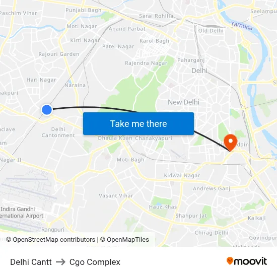 Delhi Cantt to Cgo Complex map