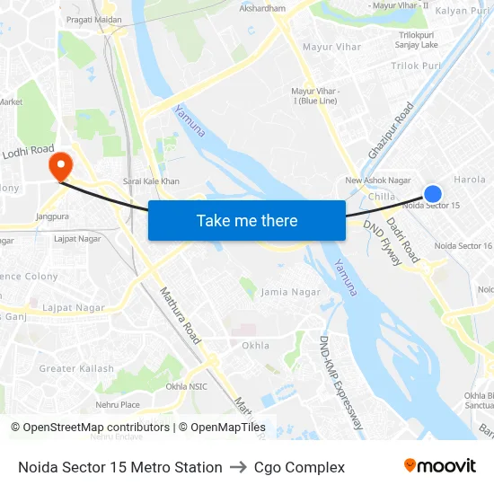 Noida Sector 15 Metro Station to Cgo Complex map