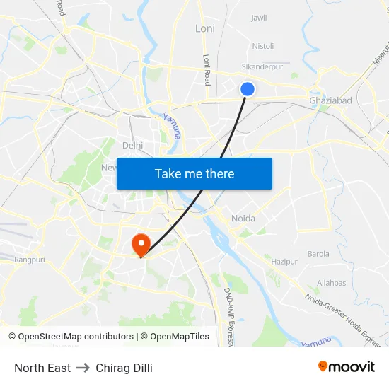 North East to Chirag Dilli map