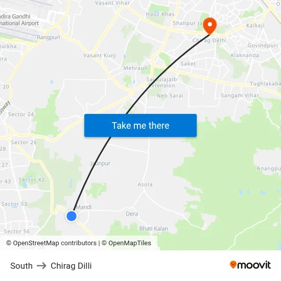 South to Chirag Dilli map