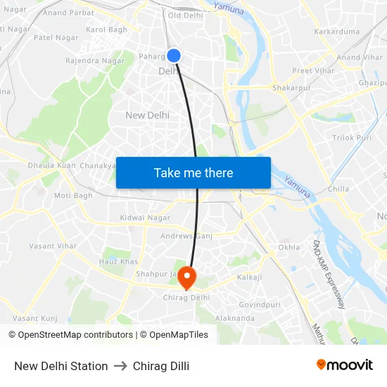 New Delhi Station to Chirag Dilli map