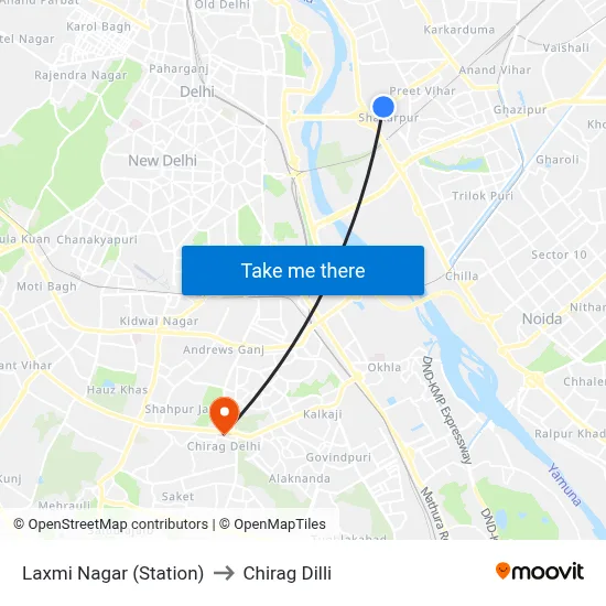 Laxmi Nagar (Station) to Chirag Dilli map
