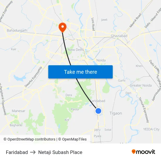 Faridabad to Netaji Subash Place map