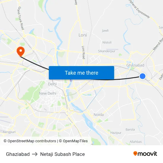 Ghaziabad to Netaji Subash Place map