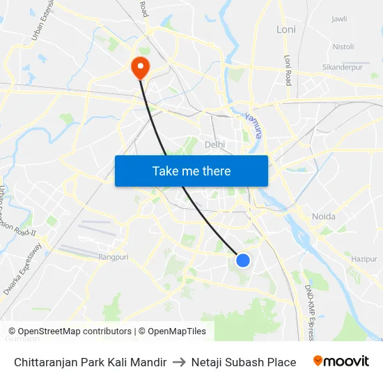 चित्तरंजन पार्क काली मंदिर to नेताजी सुभाष प्लेस map