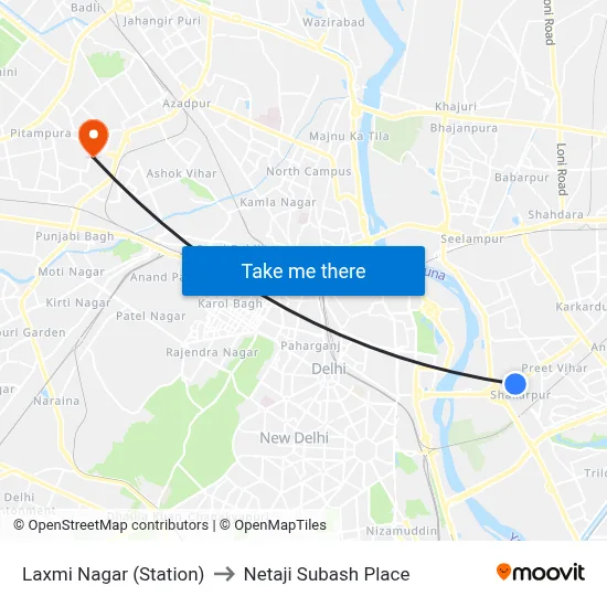 Laxmi Nagar (Station) to Netaji Subash Place map