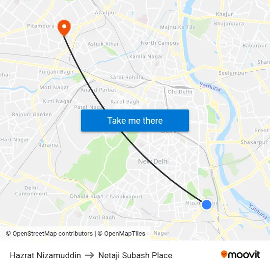 Hazrat Nizamuddin to Netaji Subash Place map