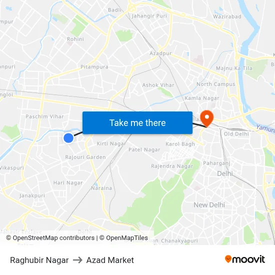 Raghubir Nagar to Azad Market map