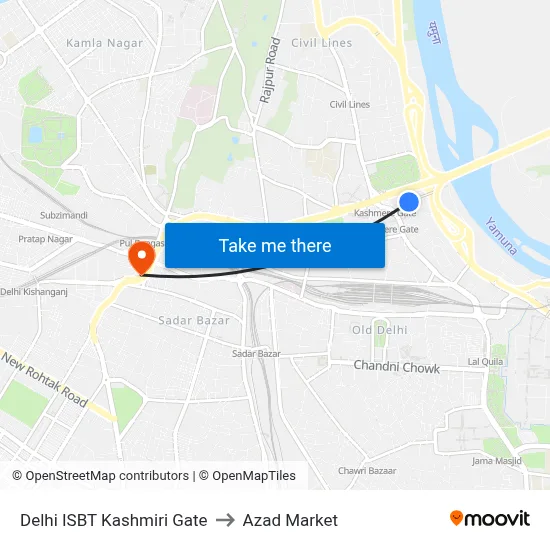 Delhi ISBT Kashmiri Gate to Azad Market map