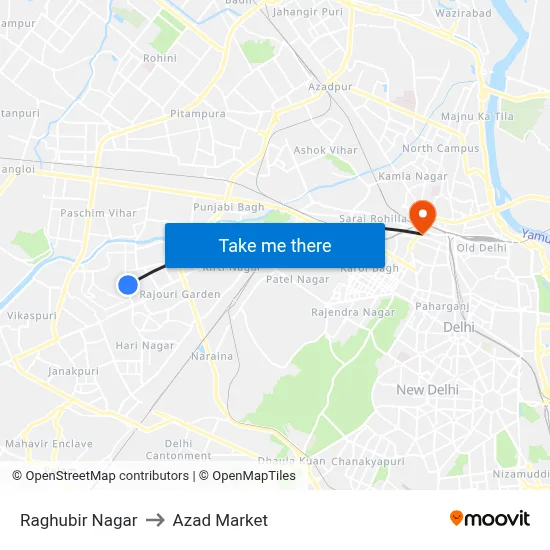 Raghubir Nagar to Azad Market map
