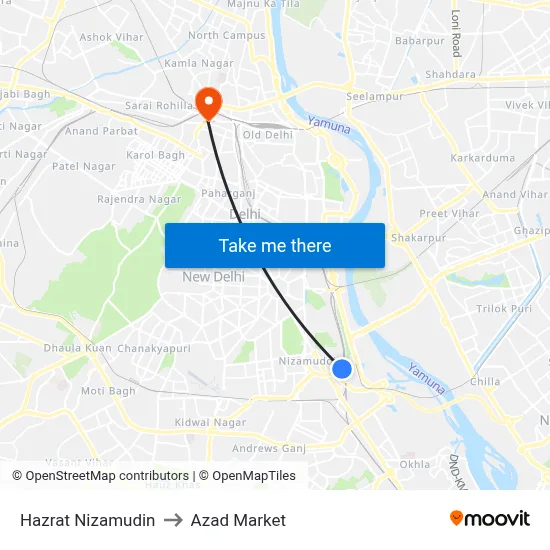 Hazrat Nizamudin to Azad Market map