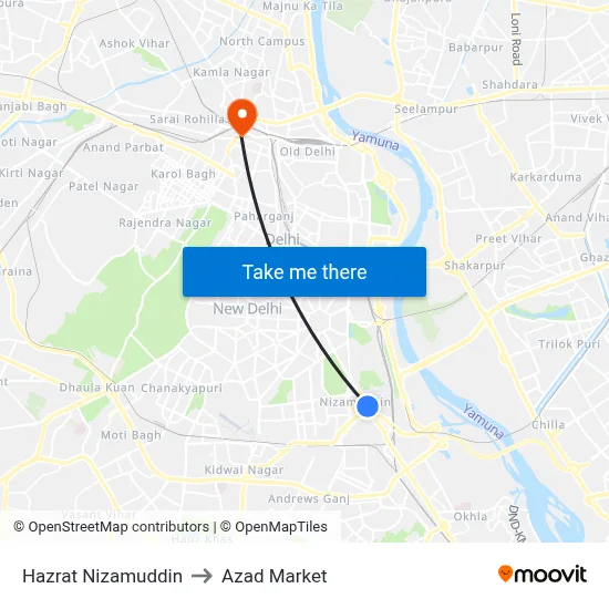 Hazrat Nizamuddin to Azad Market map