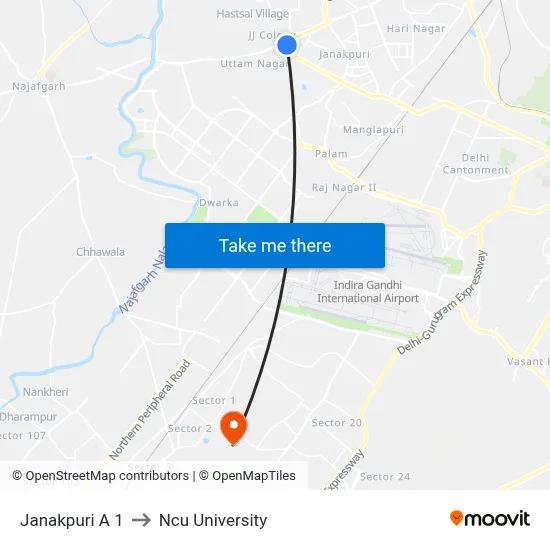 Janakpuri A 1 to Ncu University map