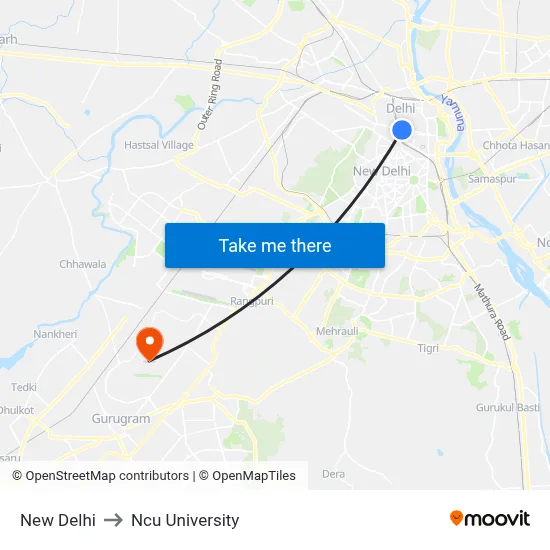 New Delhi to Ncu University map