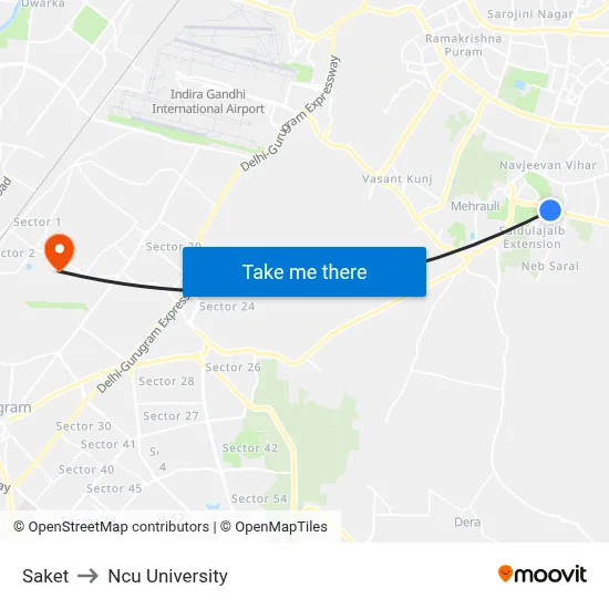 Saket to Ncu University map