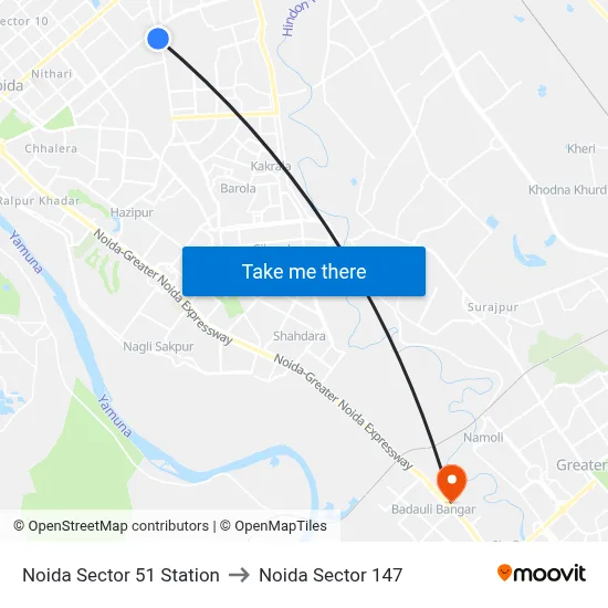Noida Sector 51 Station to Noida Sector 147 map