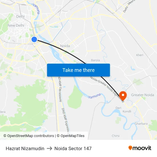 Hazrat Nizamudin to Noida Sector 147 map