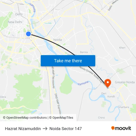 Hazrat Nizamuddin to Noida Sector 147 map