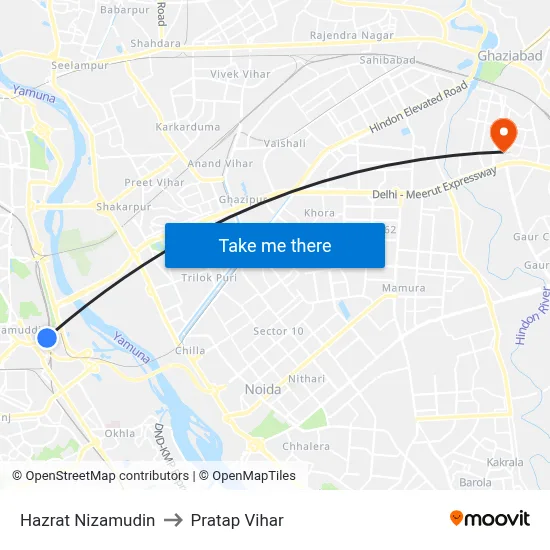 Hazrat Nizamudin to Pratap Vihar map