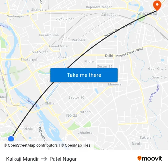 Kalkaji Mandir to Patel Nagar map