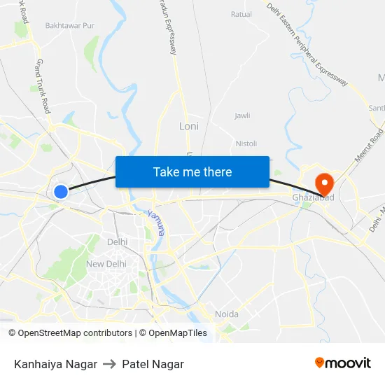 Kanhaiya Nagar to Patel Nagar map