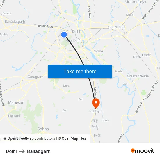 Delhi to Ballabgarh map