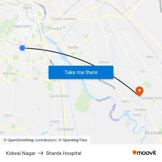 Kidwai Nagar to Sharda Hospital map