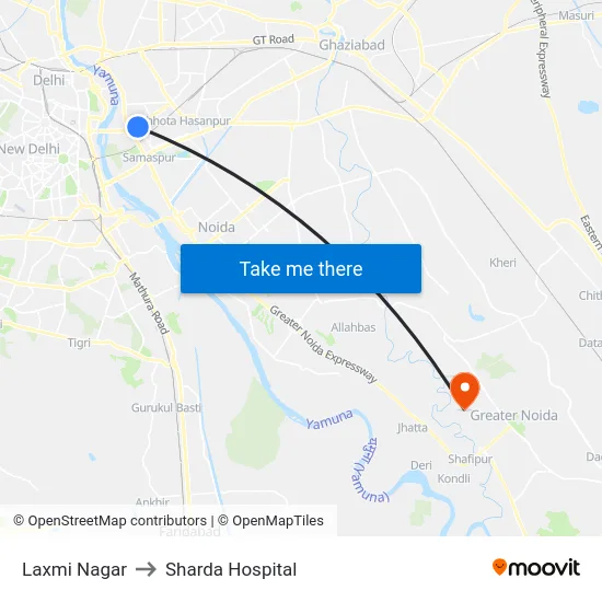 Laxmi Nagar to Sharda Hospital map