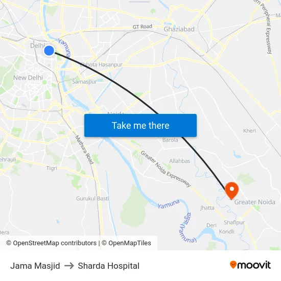 Jama Masjid to Sharda Hospital map