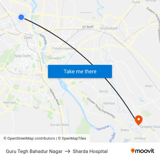 Guru Tegh Bahadur Nagar to Sharda Hospital map