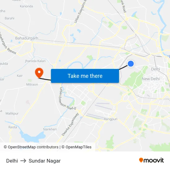 Delhi to Sundar Nagar map