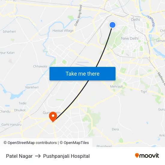 Patel Nagar to Pushpanjali Hospital map