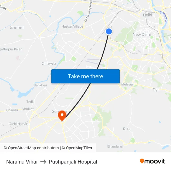 Naraina Vihar to Pushpanjali Hospital map