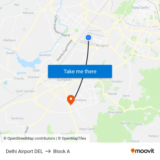 Delhi Airport DEL to Block A map