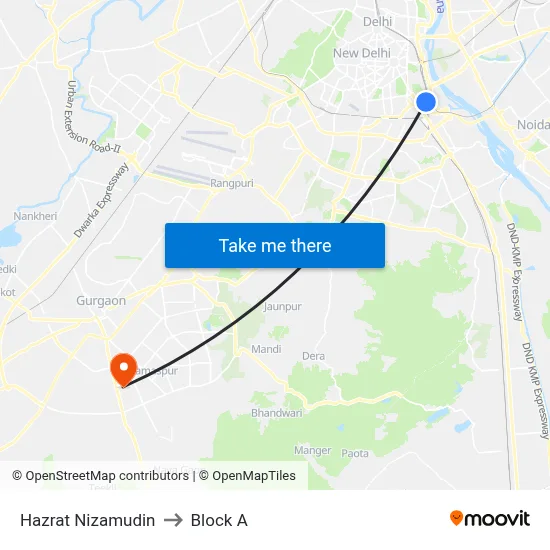 Hazrat Nizamudin to Block A map