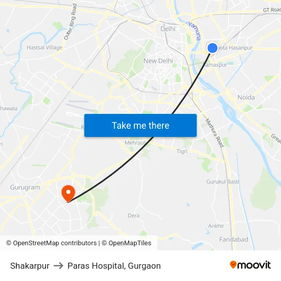 Shakarpur to Paras Hospital, Gurgaon map