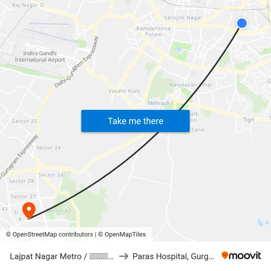 Lajpat Nagar Metro / लाजपत नगर to Paras Hospital, Gurgaon map