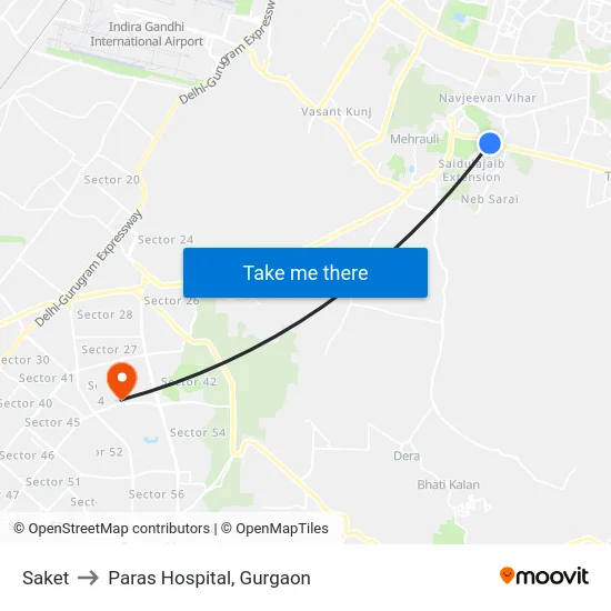 Saket to Paras Hospital, Gurgaon map