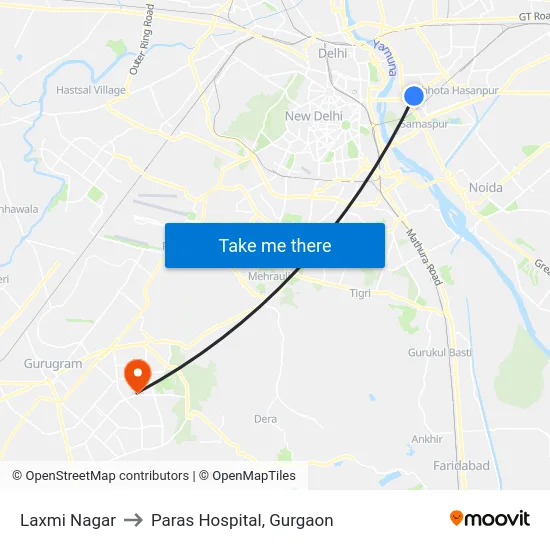 Laxmi Nagar to Paras Hospital, Gurgaon map
