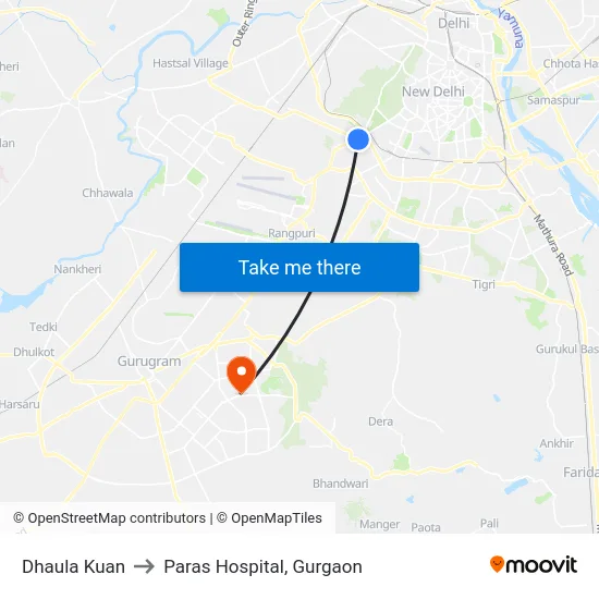 Dhaula Kuan to Paras Hospital, Gurgaon map