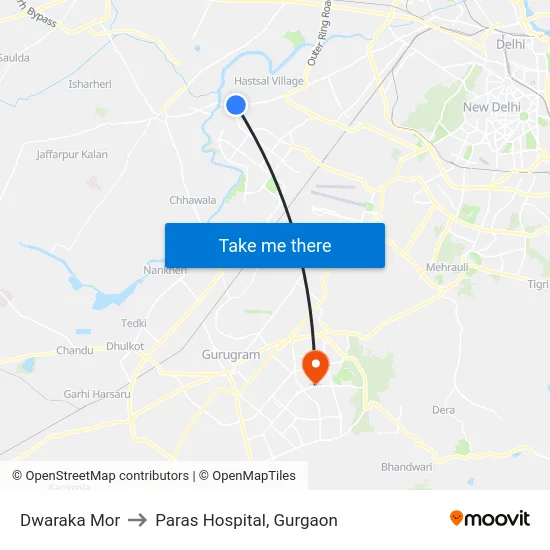Dwaraka Mor to Paras Hospital, Gurgaon map