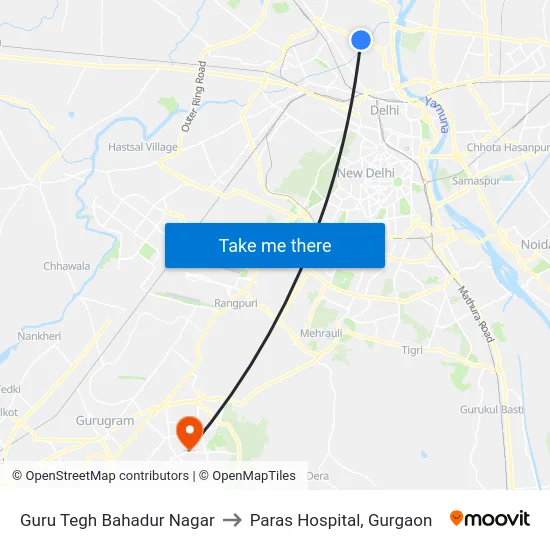 Guru Tegh Bahadur Nagar to Paras Hospital, Gurgaon map