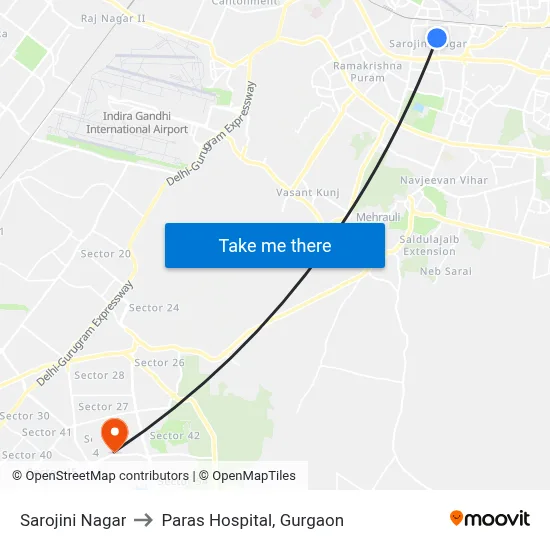 Sarojini Nagar to Paras Hospital, Gurgaon map