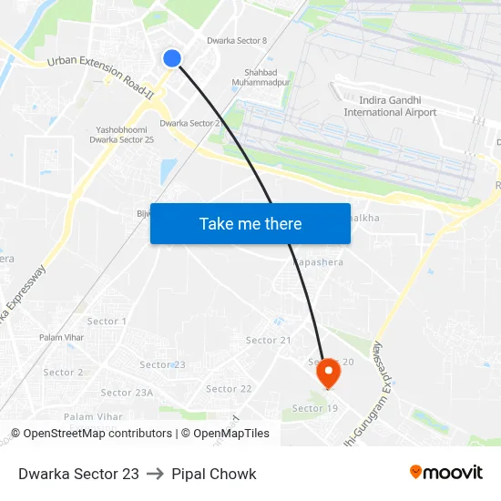 Dwarka Sector 23 to Pipal Chowk map