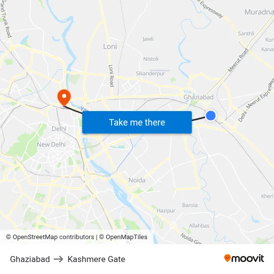 Ghaziabad to Kashmere Gate map