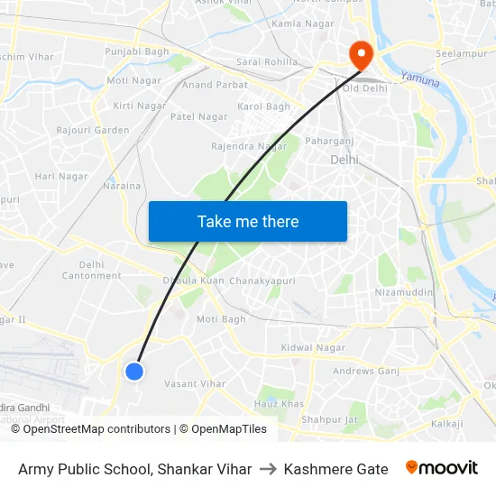Army Public School, Shankar Vihar to Kashmere Gate map