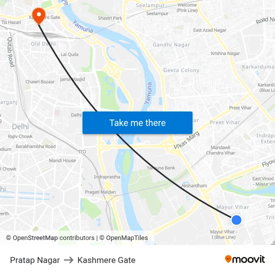 Pratap Nagar to Kashmere Gate map